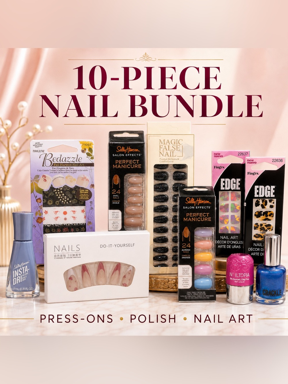 10-Piece Nail Bundle | Sally Hansen, Press-Ons, Polish & Nail Art